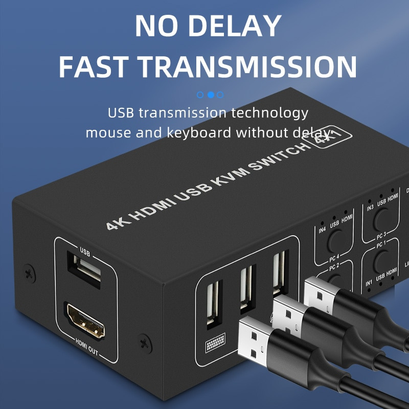4K 60Hz KVM Switcher 4X1 4 Port in 1 out USB HDMI 2.0 KVM Switch HDCP 2