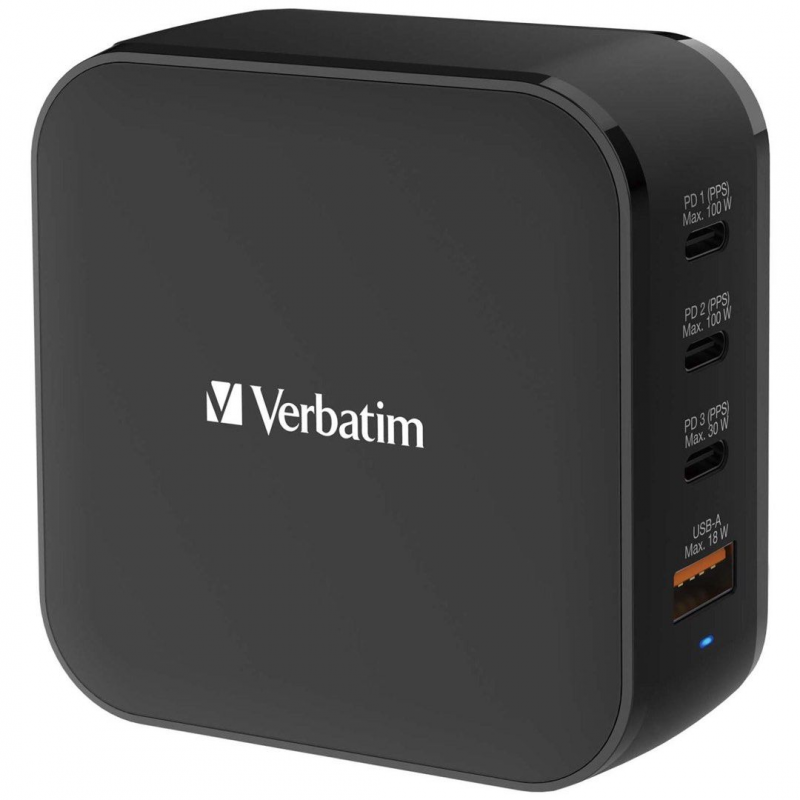 Verbatim 4端口150W PD & QC 3.0 GaN充電器 (附AC電源線+直立底座)  66910