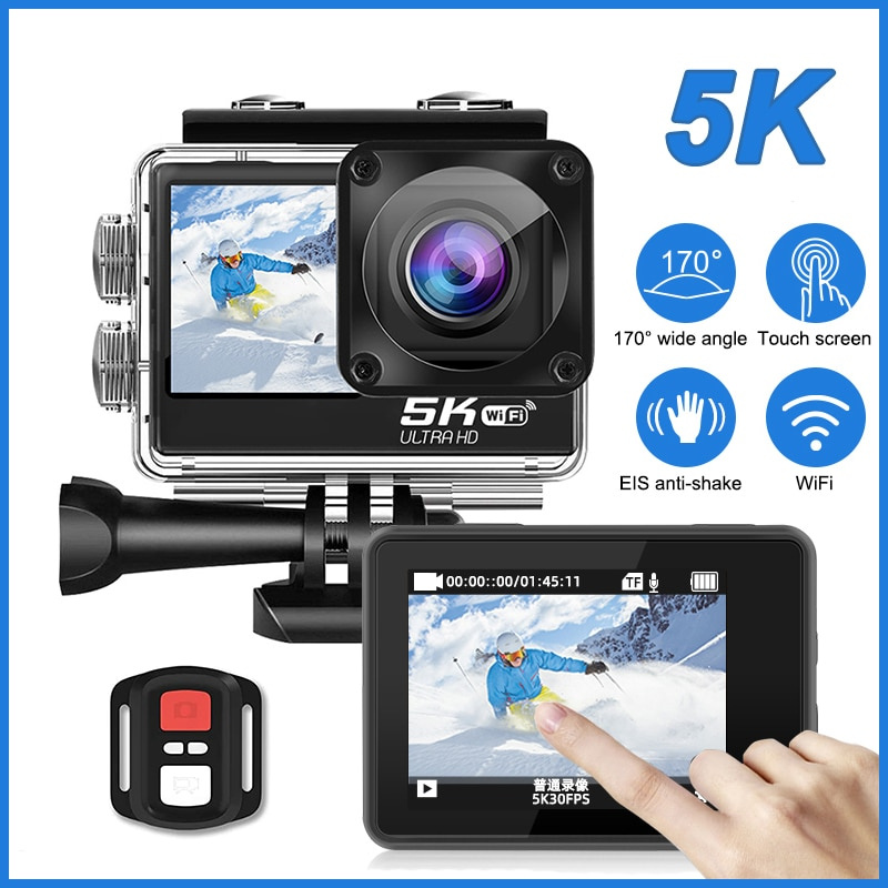 5K 24MP WiFi Action Camera Ultra HD 30M Underwater Cameras Dual Display with Touch Screen Sport