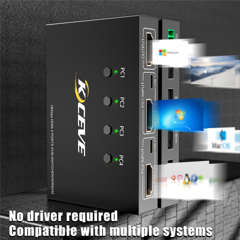 4 Ports KVM Switch HD 4K Scanner USB KVM Switch 4 In 1 Out Shared