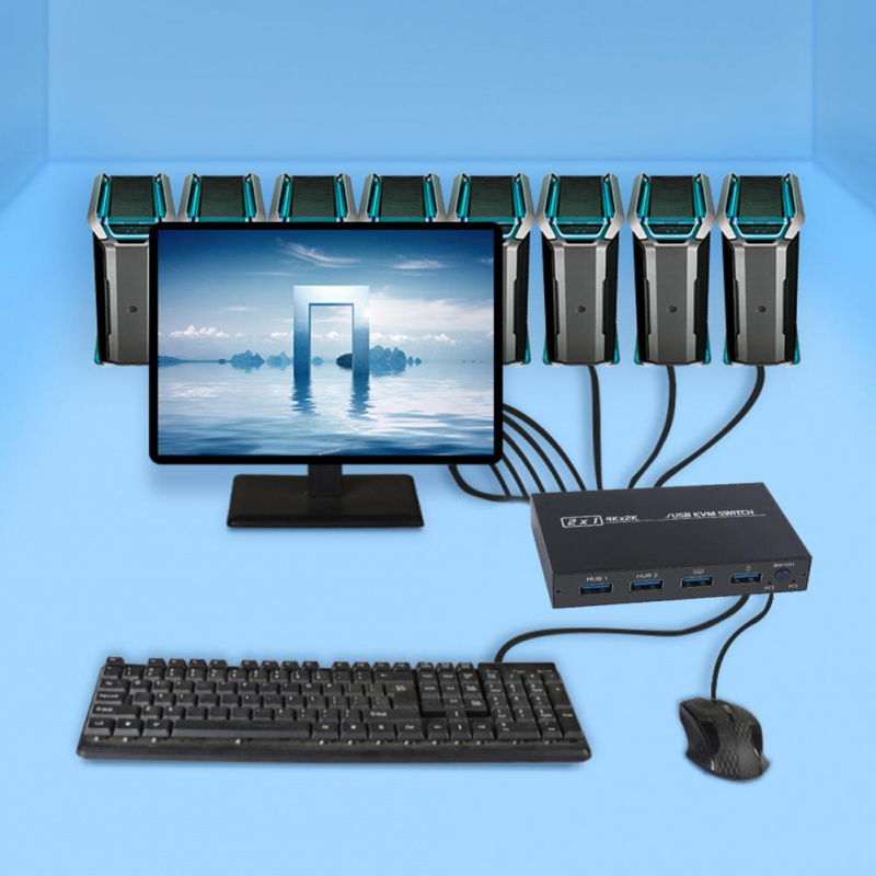 共享顯示器宿舍實用無線鍵盤鼠標連接KVM切換器 豐盛數碼電器