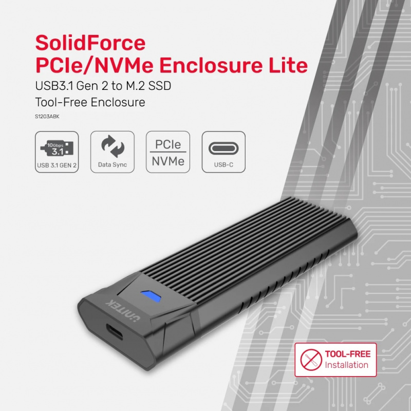 {MPower} Unitek S1203ABK USB 3.1 Gen2 Type-C to M.2 SSD PCIe NVMe External Case 外置 硬盤盒 - 原裝行貨