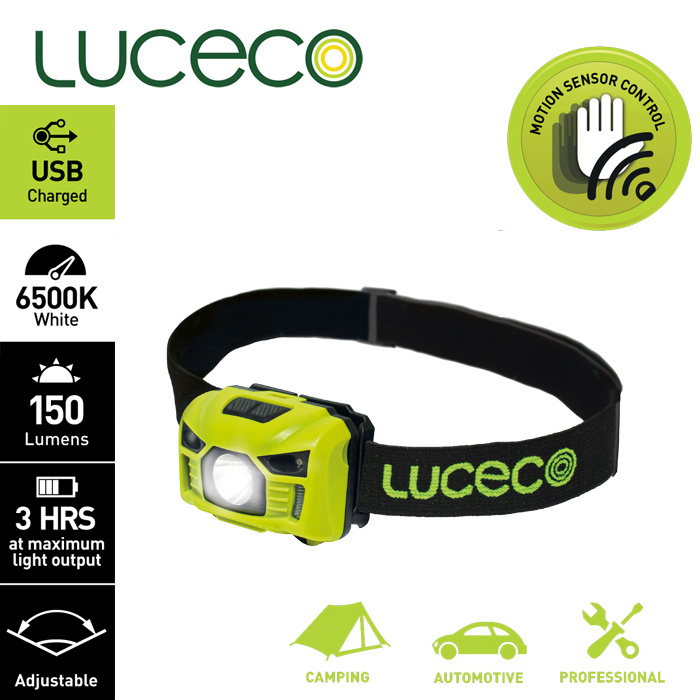 英國Luceco LED 3W PIR感應頭燈 USB 充電 LILH15P65 人體紅外線感應器 150流明 可調角度
