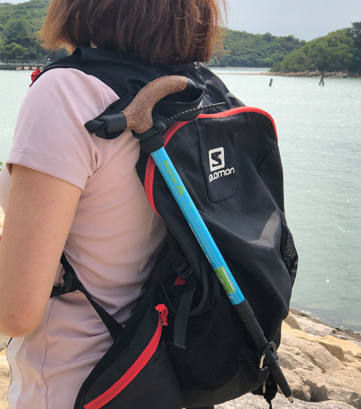戶外登山杖多功能爬山徒步手杖，航空7075超輕鋁合金行山杖（帶避震），戶外登山杖，超輕超短T柄，收縮後49cm長 - 藍色 - MasterTool