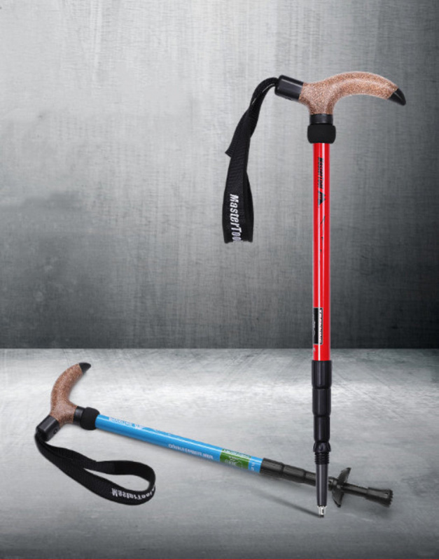 Master Tool 航空7075鋁合金行山杖（帶避震），戶外登山杖，超輕超短T柄，收縮後49cm長 - 紅色 - MasterTool