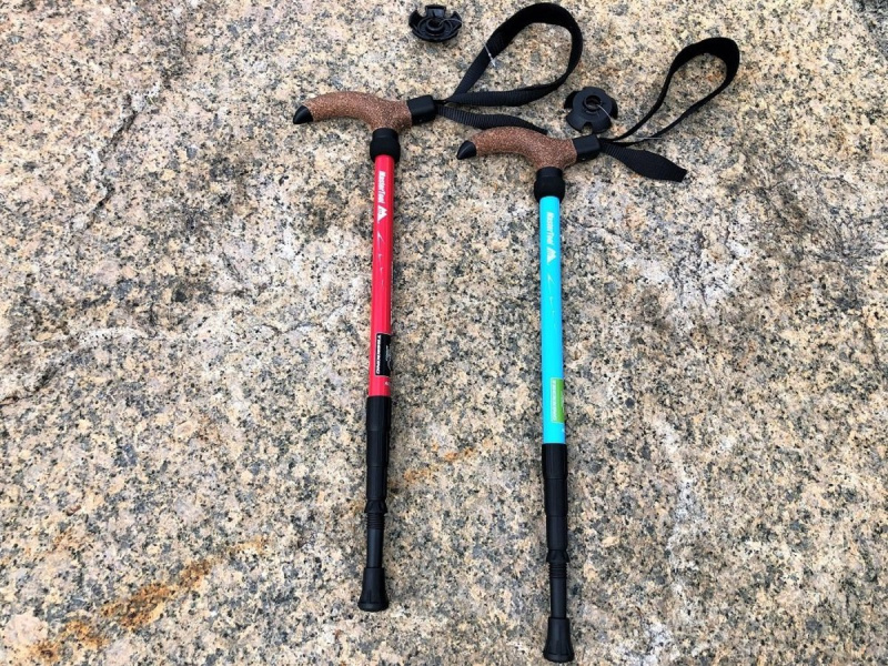 超輕超短T柄，2支裝 - 航空7075鋁合金可伸縮攀山行山杖 老人拐杖收縮（帶避震），戶外登山杖，后49cm長 - 藍色 - MasterTool