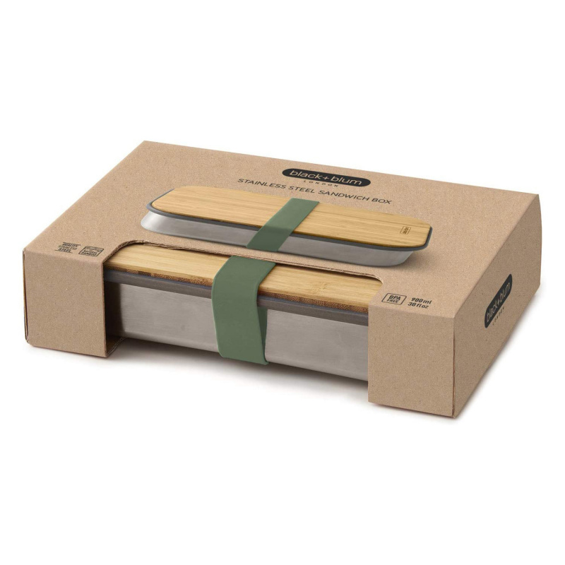 black+blum 不鏽鋼天然竹蓋食物盒 900ml - 橄欖綠