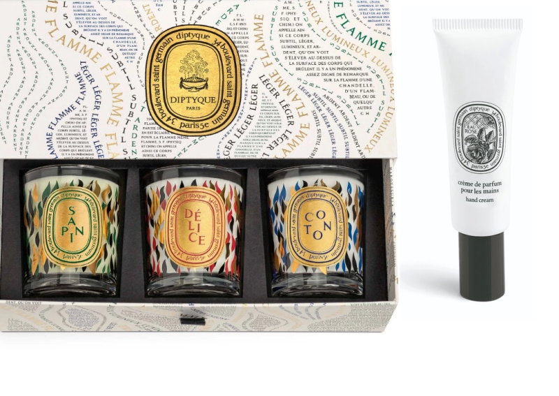 Price網購 Diptyque 2023 誕限定蠟燭三件套聖蠟燭禮盒 [冷杉、乾果、綿雪] 70g X3 / Diptyque 護手霜