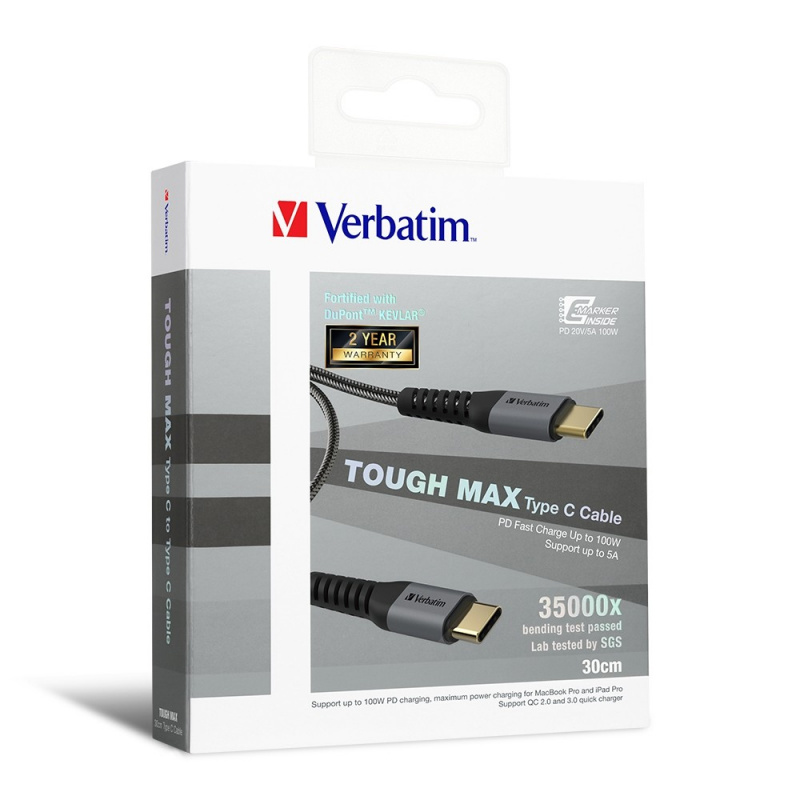 Verbatim Sync & Charge Tough Max Type C to Type C Cable 30cm 66064