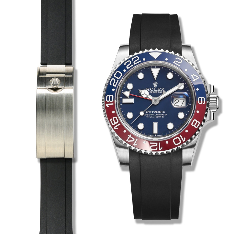 Crafter Blue 黑色氟橡膠彎頭 Rolex 代用錶帶, 摺扣款 - Strapholic 錶帶工房