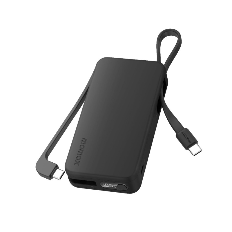 Momax 1-Power Vital+ 10000mAh Battery Pack with Dual Built-in USB-C Cable - Black