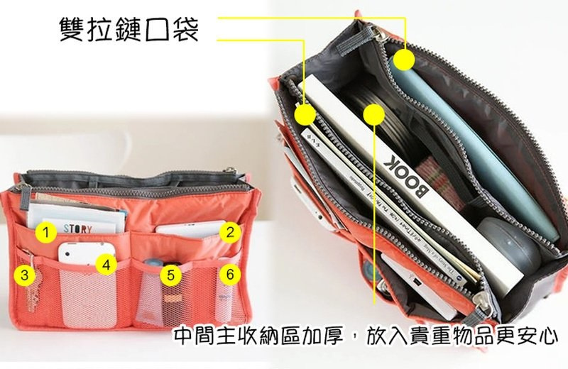 韓款雙拉鍊大容量加厚手提式收納袋 (袋中袋)多種顏色選擇