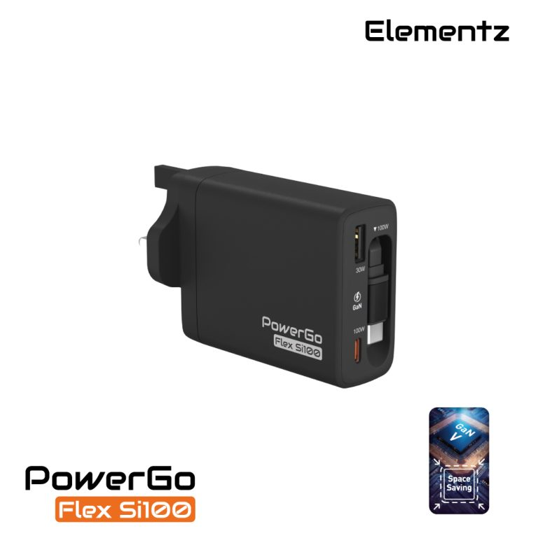 Elementz PowerGo Flex Si100 2C + 1A 氮化鎵 帶線迷你充電器 PD-FS100 - Price網購