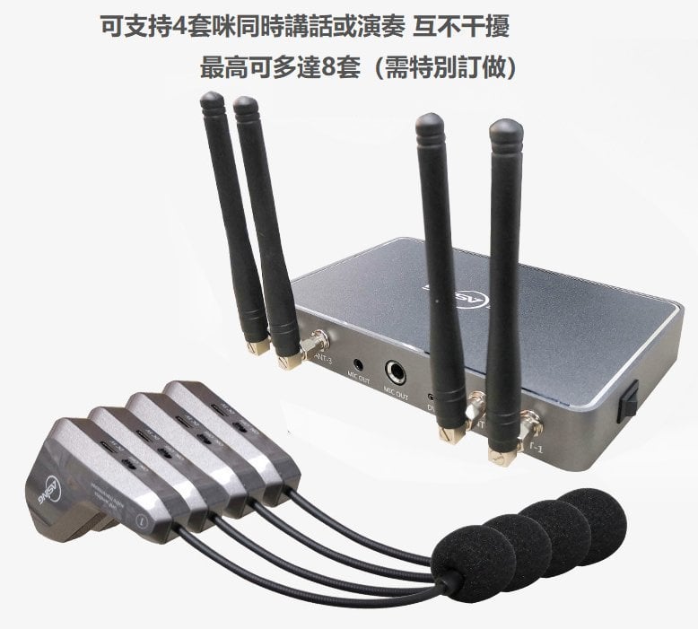 2.4G 無線咪x4 + 1個無線接收器套裝（舞台教學用途）