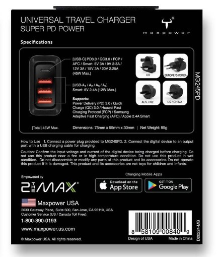 牛魔王 Maxpower 2theMax 45W Type-C PD3.0 USB Charger MG245PD