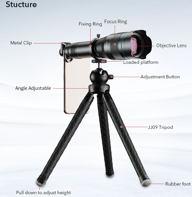 APEXEL APL 高清60倍金屬手機遠攝變焦單筒望遠鏡 (連可申縮3腳架) [JS60XJJ09B]