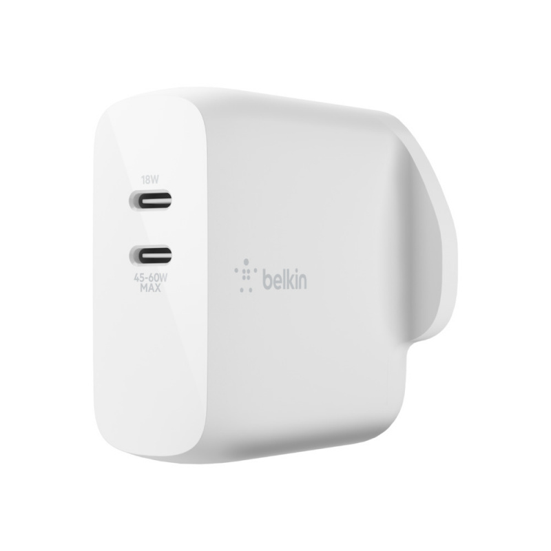 Belkin BOOST↑CHARGE™ 雙 USB-C PD GaN 家用充電器[63W][WCH003myWH]