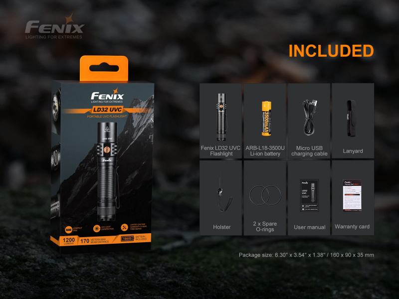 Fenix LD32 UVC UV-C 1200lm 消毒殺菌 LED 18650 USB 充電 電筒