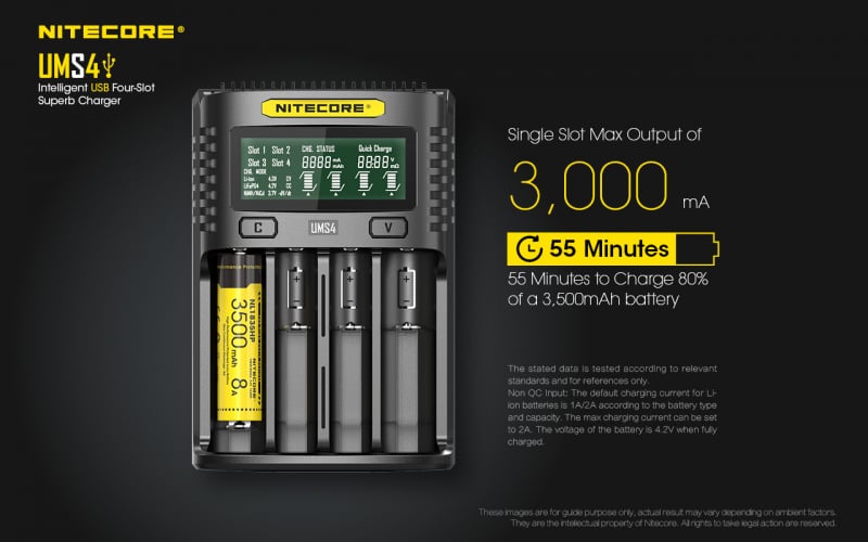 Nitecore UMS4 4槽智能QC快充USB 18650 21700 充電器