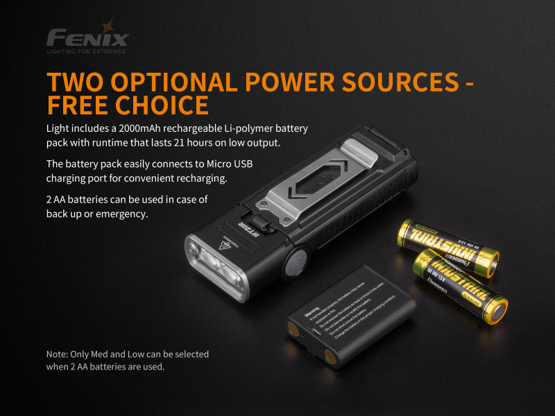 FENIX WT20R 轉角燈 工作燈 電筒，2000mAh Li-Polymer USB 充電池 兼容AA電