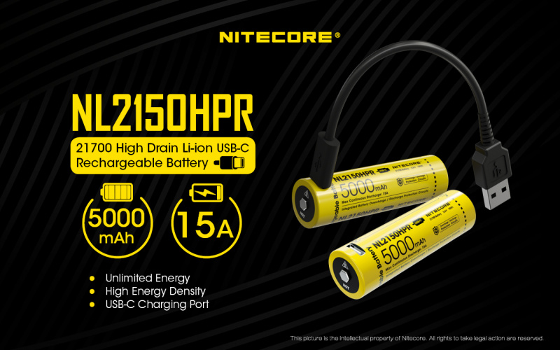 Nitecore NL2150HPR 21700 5000mAh 15A USB-C 充電器 E4K 鋰電池