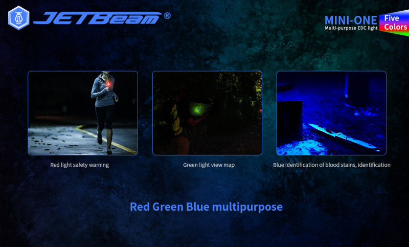 JETBeam Mini-One 紅+藍+綠+白+365nm 紫外光 UV USB-C充電 電筒 匙扣燈
