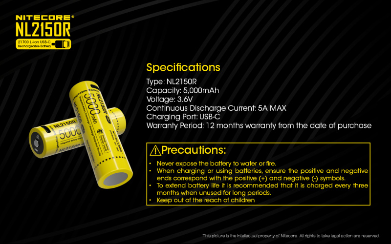 Nitecore NL2150R 21700 5000mAh USB Type C 充電鋰電池