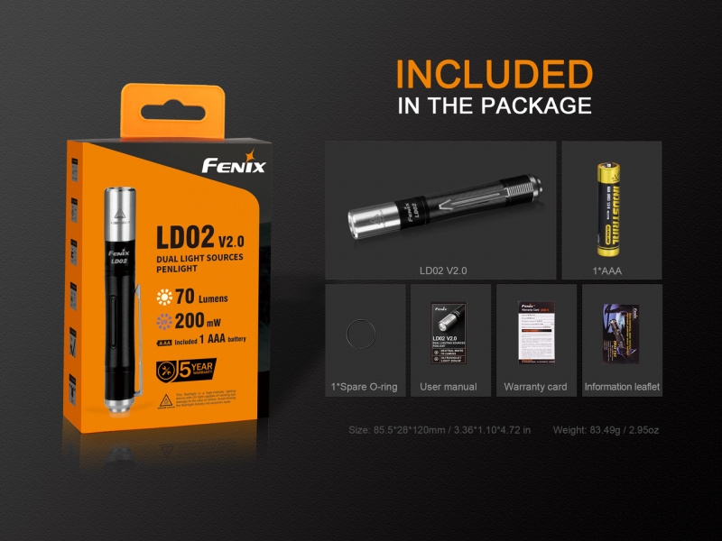 Fenix LD02 v2.0 70lm 白光, UV 365nm AAA 筆型電筒 電筒筆