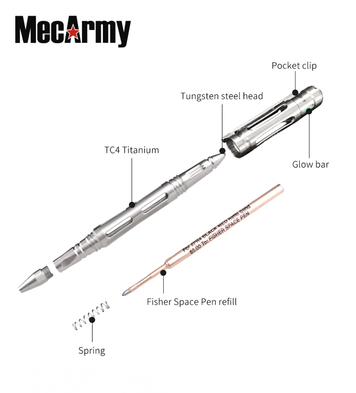 MecArmy TPX22 鈦金屬 戰術筆 Fisher Space 筆芯 原子筆 可加Tritium 氚氣條