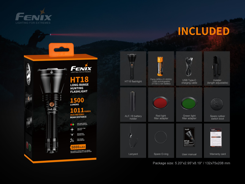 Fenix HT18 遠射電筒 925m 1500m 1500流明, 連USB-C 21700電池
