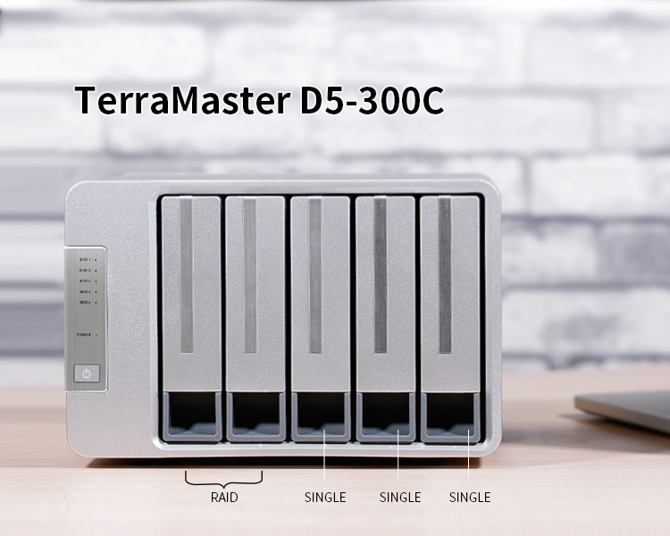 TerraMaster D5-300C USB3.1 (Gen1) Type C 5-Bay RAID 模式硬盤 (不含硬盤)【會員大激賞】