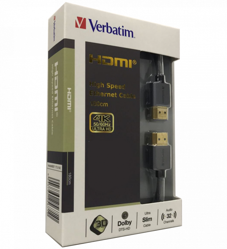 Verbatim HDMI V2.0 High Speed Ethernet HDMI Cable (180cm/約6尺) - 65671【香港行貨保養】