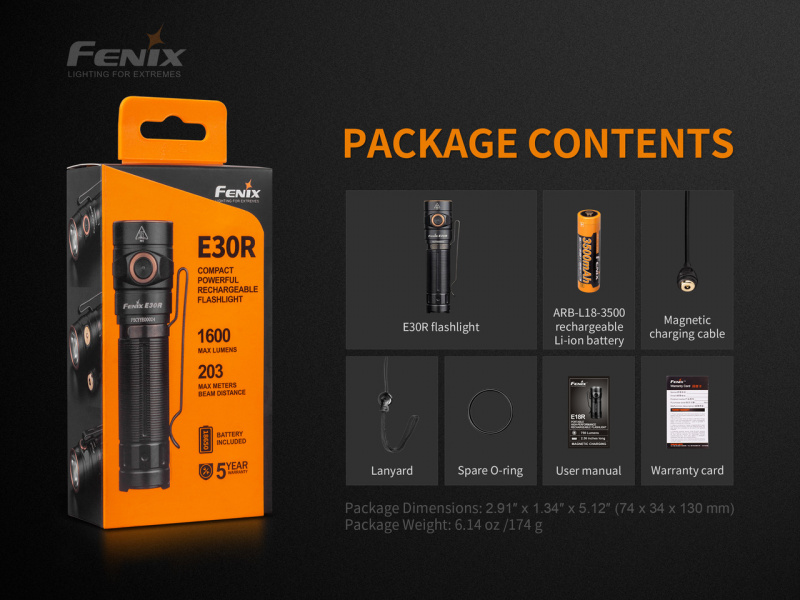 Fenix E30R 1600lm 磁吸USB充電 18650 電筒