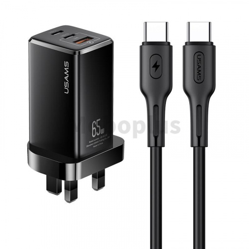 USAMS GaN氮化鎵65W快充充電器 連100W PD快充數據線