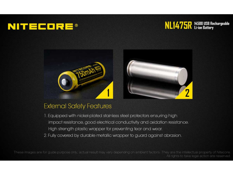 Nitecore NL1475R 3.6V 750mAh 14500 Micro-USB 可充 鋰電池 香港行貨