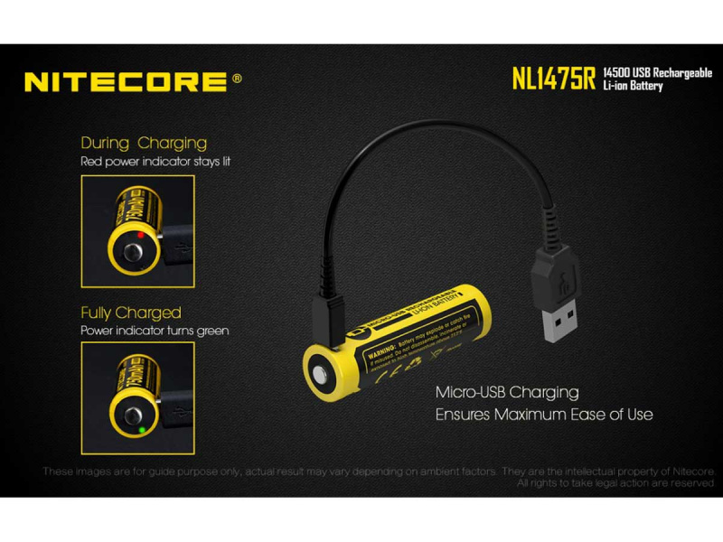 Nitecore NL1475R 3.6V 750mAh 14500 Micro-USB 可充 鋰電池 香港行貨