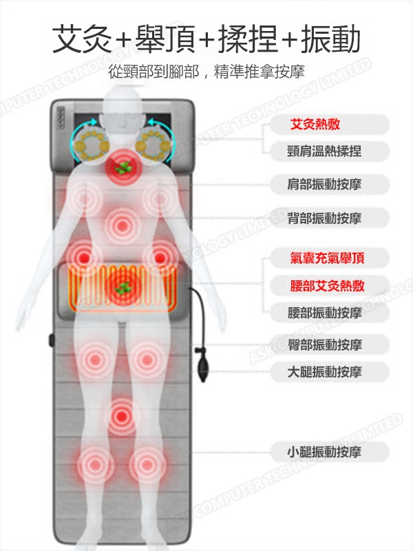TSK 多功能揉捏頸腰電動氣囊艾灸脈衝理療按摩床墊