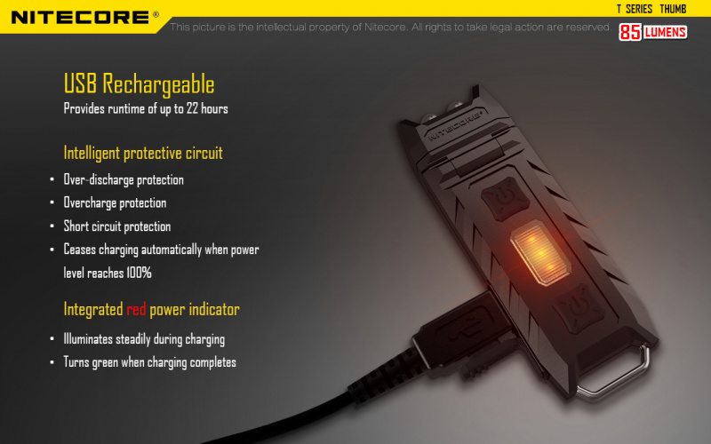 NiteCore THUMB 85lm 白光+紅光 轉角燈 / 帽燈 USB充電匙扣燈 電筒
