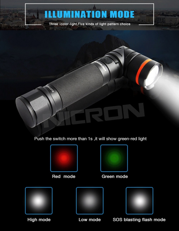 {MPower} Nicron B70 USB 充電 德國名廠 OSRAM LED 1200 流明 LED Flashlight 磁石 電筒 (白光, 紅光, 綠光) - 原裝行貨