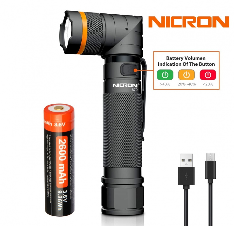 {MPower} Nicron B70 USB 充電 德國名廠 OSRAM LED 1200 流明 LED Flashlight 磁石 電筒 (白光, 紅光, 綠光) - 原裝行貨
