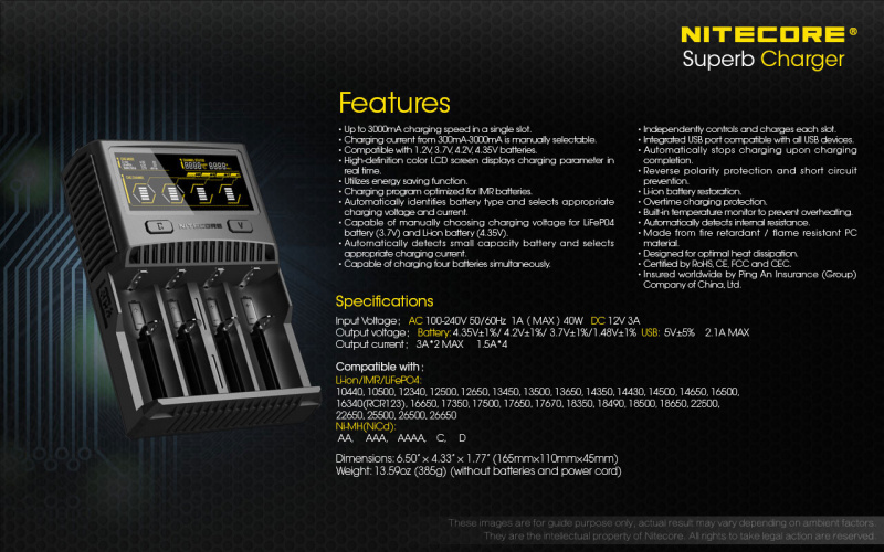 NITECORE SC4 智能快速 充電器 - 4電池插槽 (鋰離子/ IMR / Ni-MH / Ni-Cd, LifeP04) 香港行貨