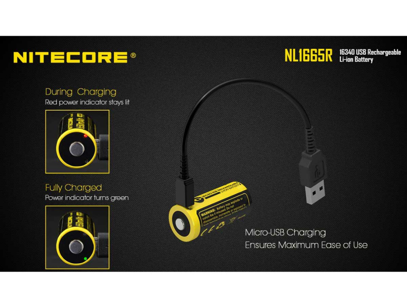 Nitecore NL1665R 3.6V 650mAh 16340 Micro-USB 可充 鋰電池 香港行貨