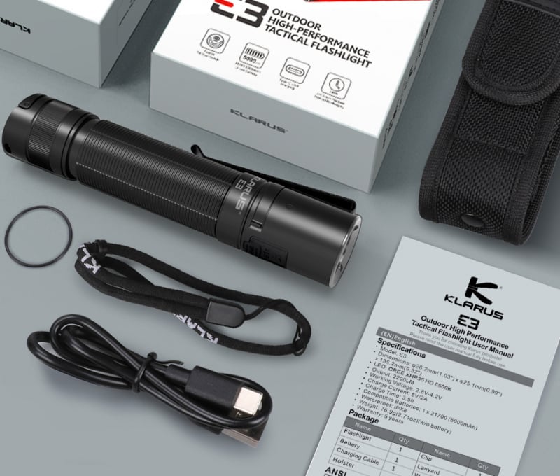 Klarus E3 2200lm USB-C快充 21700 電筒