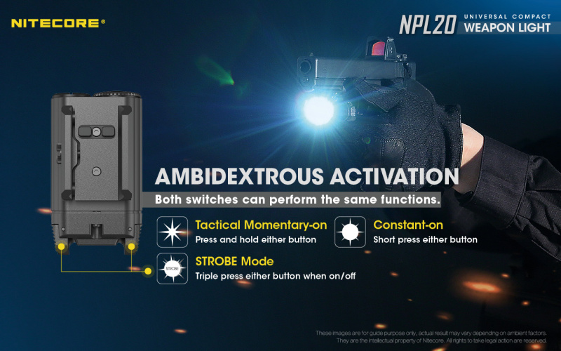 Nitecore NPL20 戰術槍燈 460lm Picatinny 手槍燈 戰術點放/爆閃 電筒