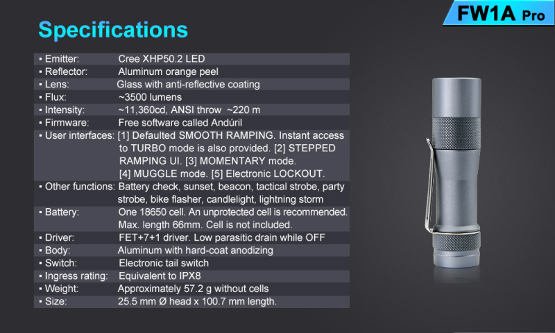 Lumintop FW1A Pro Cree XHP50.2 3500lm 220米 LED 電筒 香港行貨