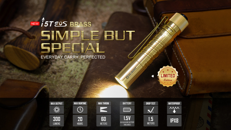 Olight i5T Cu Brass 黃銅 300lm AA 電筒 >
