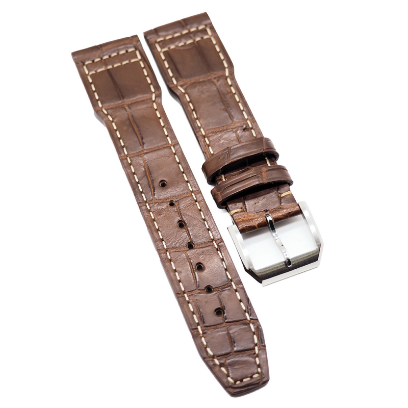 21mm 海老茶色iwc Pilot Style 鱷魚皮代用錶帶 Strapholic 錶帶工房