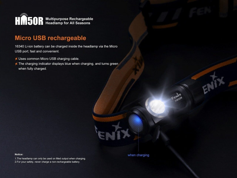 Fenix HM50R 500lm USB充電頭燈
