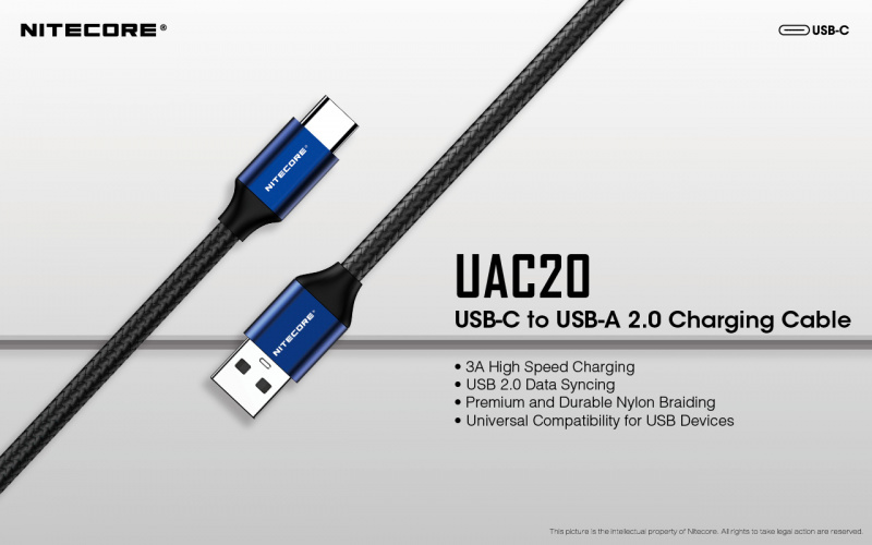 Nitecore UAC20 USB to USB-C 3A 1米充電線