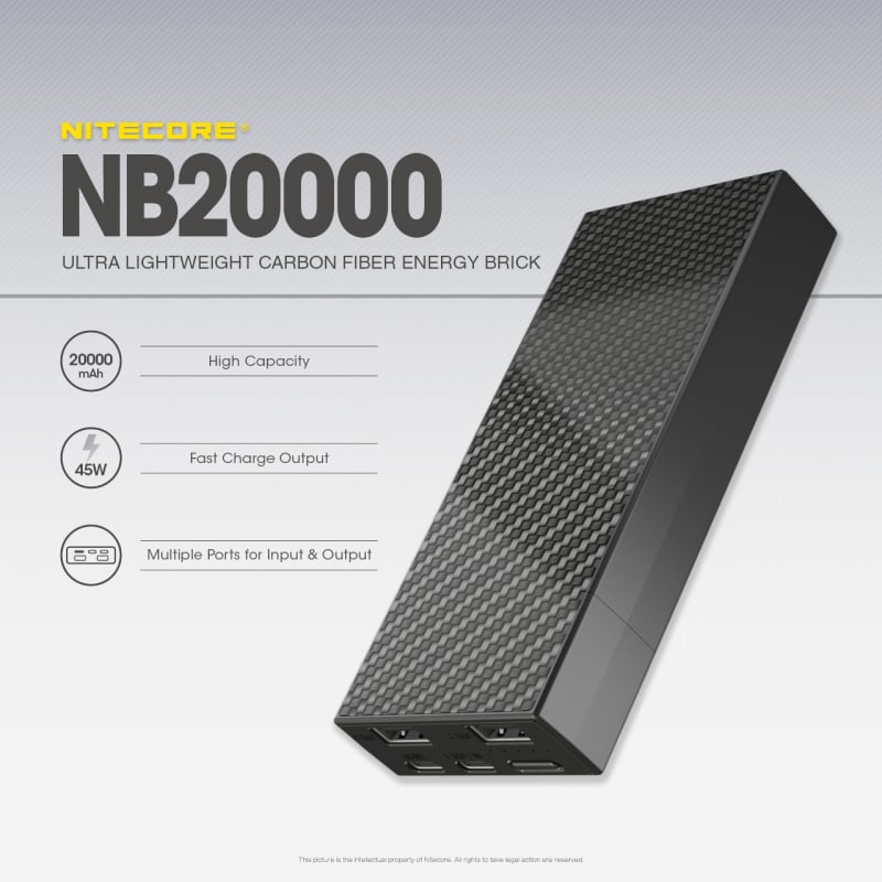 Nitecore NB20000 20000mAh 45w 碳纖防水尿袋Carbon Power Bank - hkequipment  電筒及戶外用品edc 裝備店